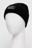 Вовняна шапка EA7 Emporio Armani колір чорний з товстого трикотажу вовна
