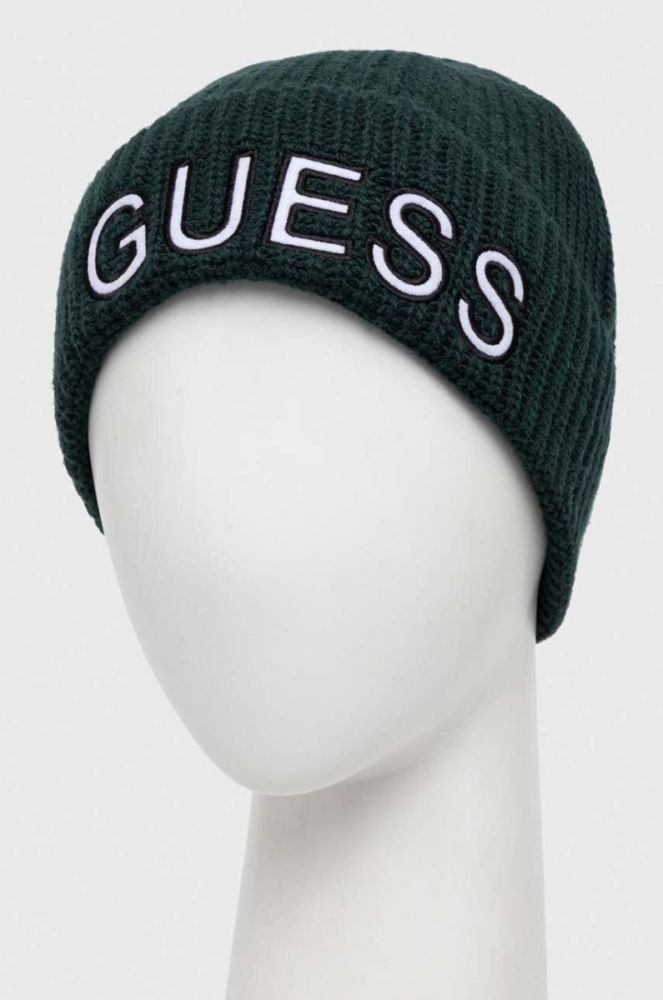 Шапка з домішкою вовни Guess колір зелений фото 2