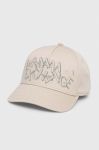 Бавовняна бейсболка Armani Exchange колір срібний з принтом