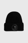 Шапка з домішкою вовни Just Cavalli колір чорний з товстого трикотажу