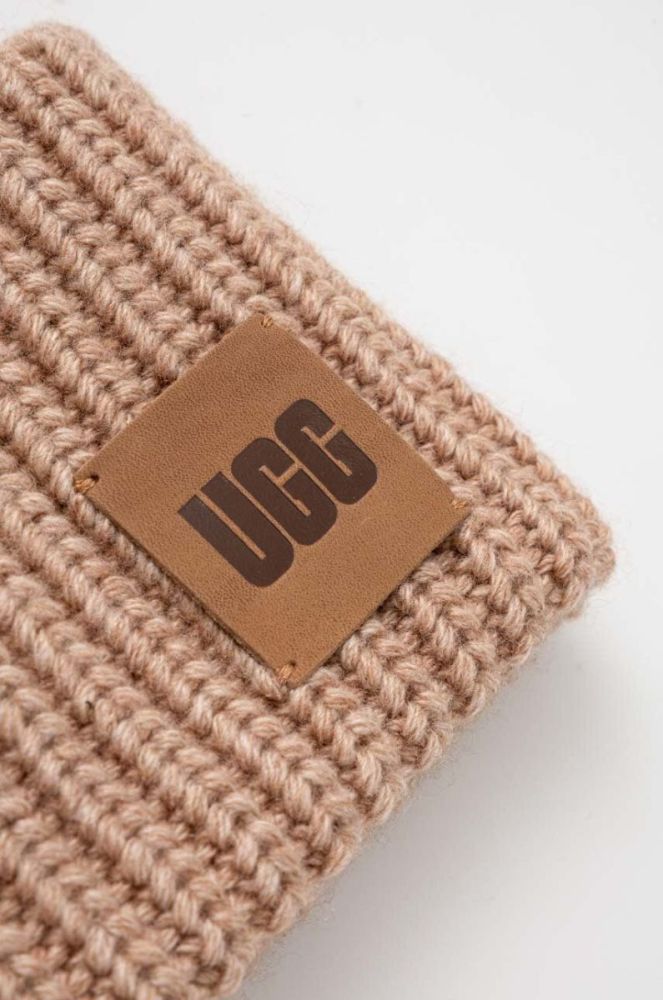 Шапка та рукавички з домішкою вовни UGG колір коричневий фото 5