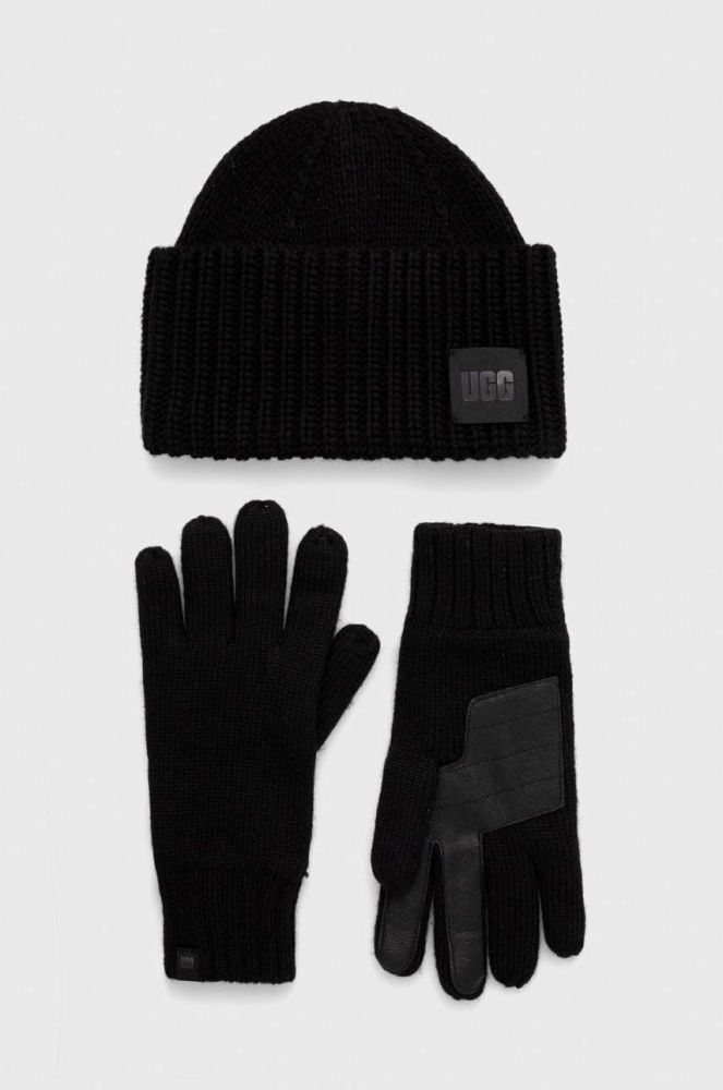 Шапка та рукавички з домішкою вовни UGG колір чорний