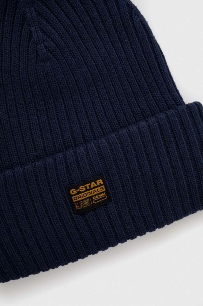 Бавовняна шапка G-Star Raw колір синій з товстого трикотажу з бавовни фото 3