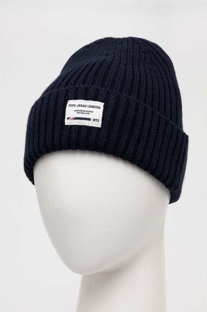 Шапка з домішкою вовни Pepe Jeans Griffin колір синій з товстого трикотажу фото 2