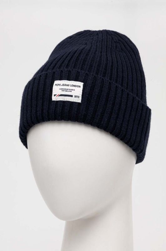 Шапка з домішкою вовни Pepe Jeans Griffin колір синій з товстого трикотажу фото 2