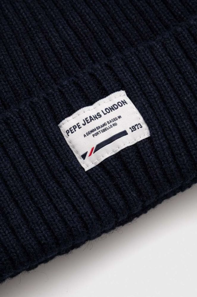 Шапка з домішкою вовни Pepe Jeans Griffin колір синій з товстого трикотажу фото 3