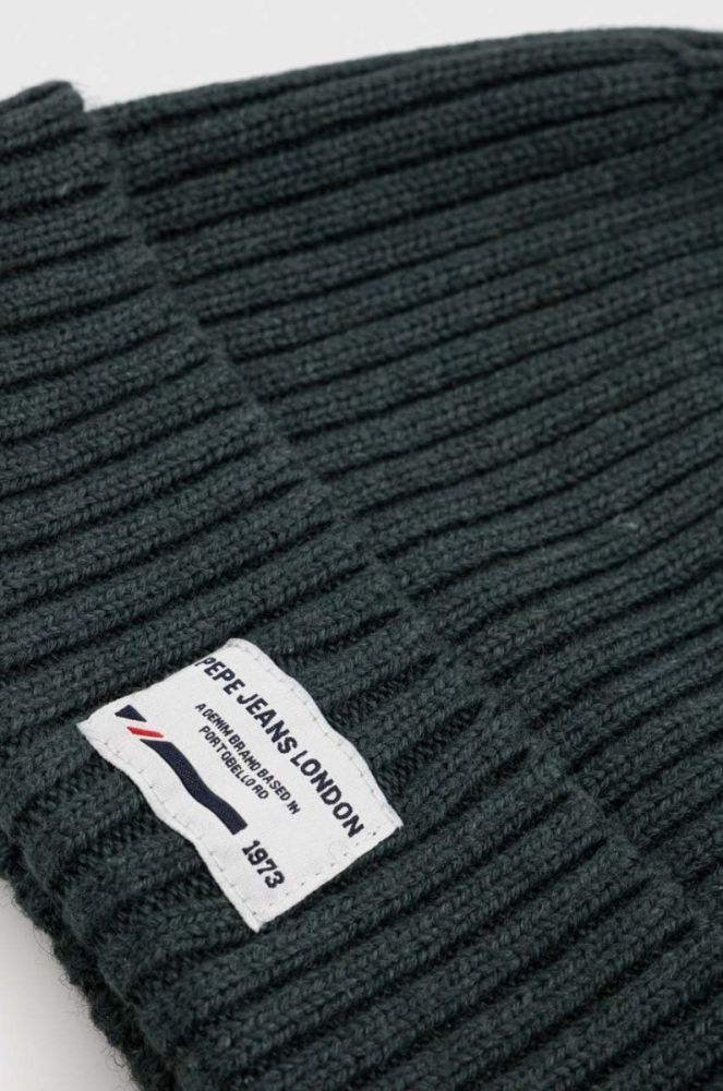 Шапка з домішкою вовни Pepe Jeans колір зелений з тонкого трикотажу фото 3