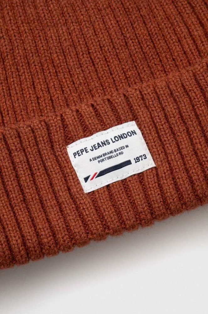 Шапка з домішкою вовни Pepe Jeans Griffin колір коричневий з товстого трикотажу фото 3