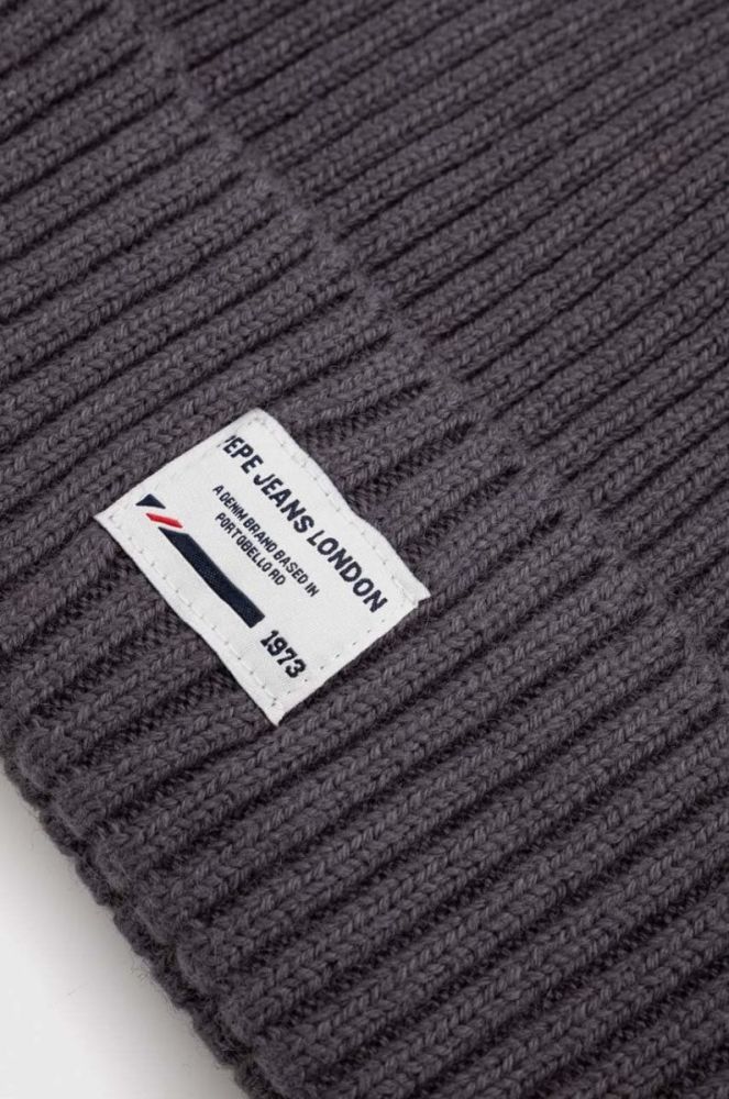 Шапка з домішкою вовни Pepe Jeans Griffin колір сірий з товстого трикотажу фото 3