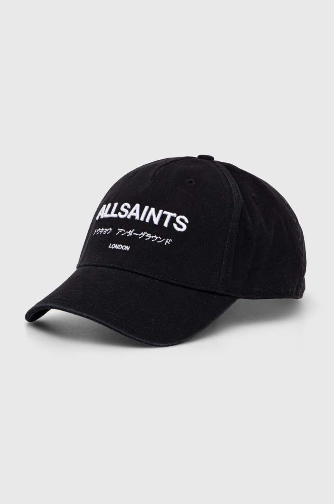 Бавовняна бейсболка AllSaints колір чорний з аплікацією