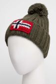 Шапка з домішкою вовни Napapijri колір зелений з товстого трикотажу (3550298)