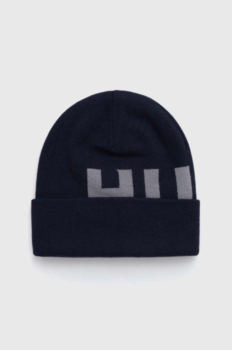 Вовняна шапка HUGO колір синій з тонкого трикотажу вовна (3559563)