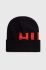 Вовняна шапка HUGO колір чорний з тонкого трикотажу вовна (3559562)