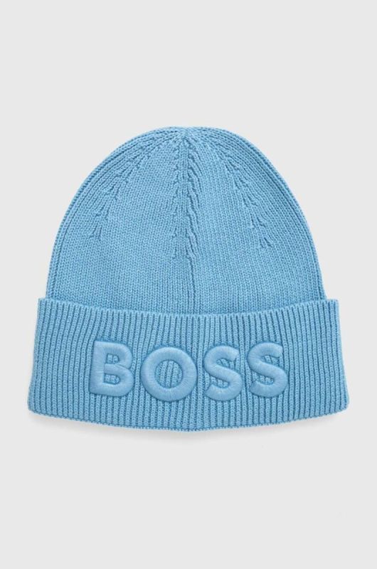 Шапка з домішкою вовни Boss Orange BOSS ORANGE з товстого трикотажу колір блакитний