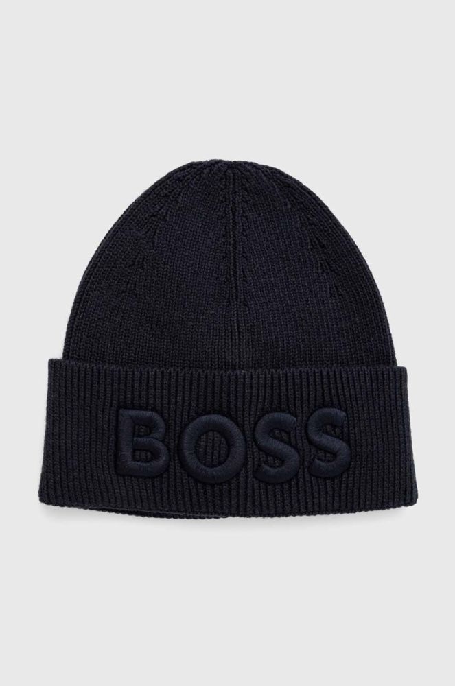 Шапка з домішкою вовни Boss Orange BOSS ORANGE колір синій з товстого трикотажу