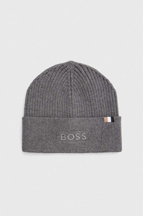 Шапка з домішкою вовни BOSS колір сірий з тонкого трикотажу