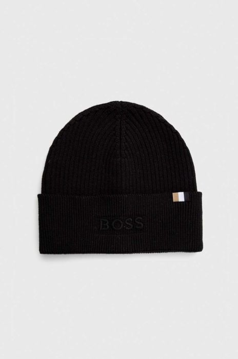Шапка з домішкою вовни BOSS колір чорний з тонкого трикотажу (3650567)