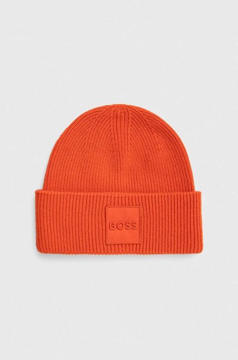 Шапка з домішкою вовни BOSS колір помаранчевий з товстого трикотажу