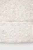 Вовняна шапка BOSS колір білий з товстого трикотажу вовна