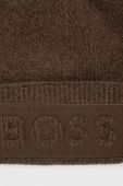Вовняна шапка BOSS колір зелений з товстого трикотажу вовна