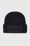 Вовняна шапка BOSS колір чорний з товстого трикотажу вовна