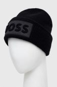 Вовняна шапка BOSS колір чорний з товстого трикотажу вовна