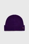 Вовняна шапка Polo Ralph Lauren колір фіолетовий з тонкого трикотажу вовна (3550304)