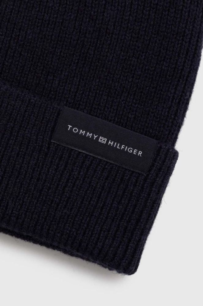 Шапка з домішкою вовни Tommy Hilfiger колір синій з тонкого трикотажу фото 2
