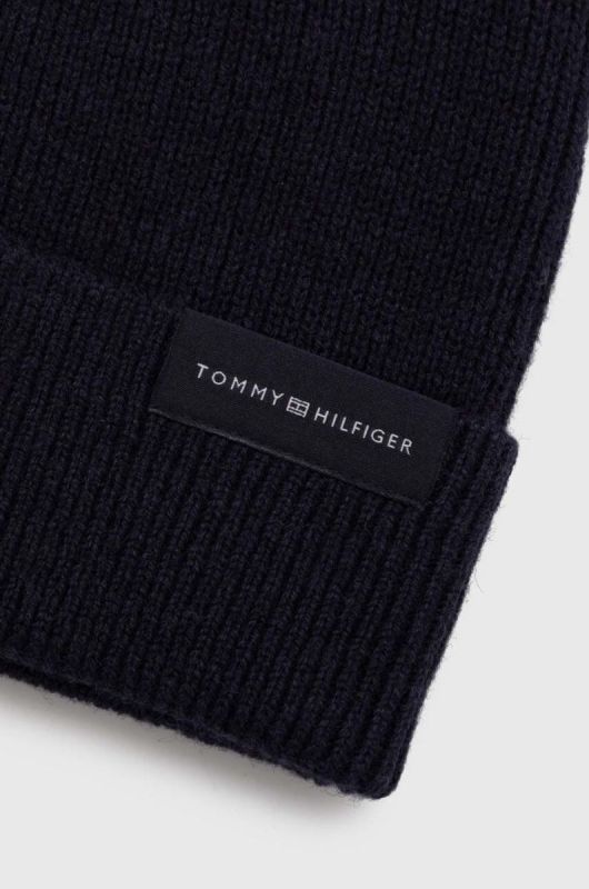 Шапка з домішкою вовни Tommy Hilfiger колір синій з тонкого трикотажу фото 2