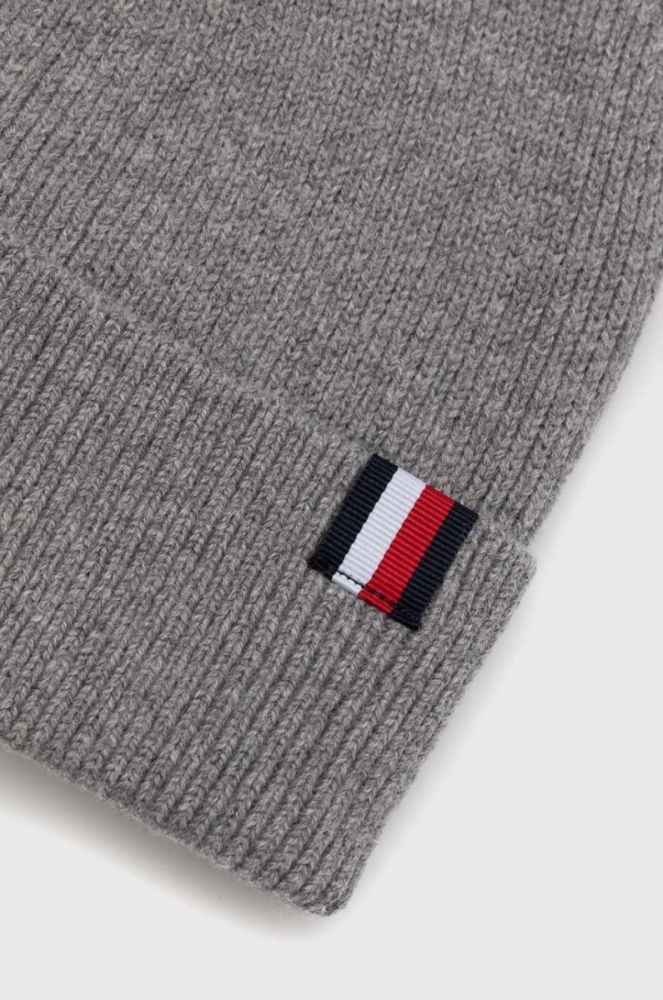 Шапка з домішкою вовни Tommy Hilfiger колір сірий з тонкого трикотажу фото 2
