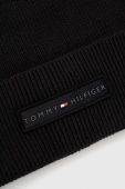 Бавовняна шапка Tommy Hilfiger колір чорний з тонкого трикотажу з бавовни