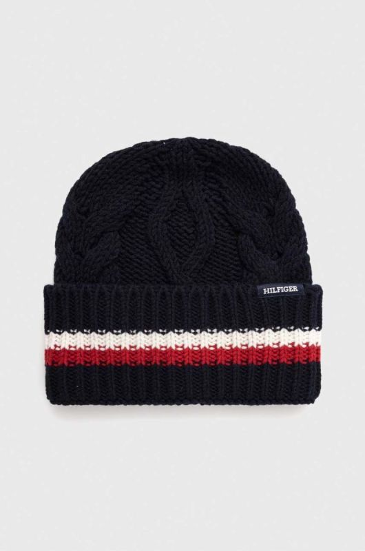 Шапка з домішкою вовни Tommy Hilfiger колір синій з товстого трикотажу (3424105)