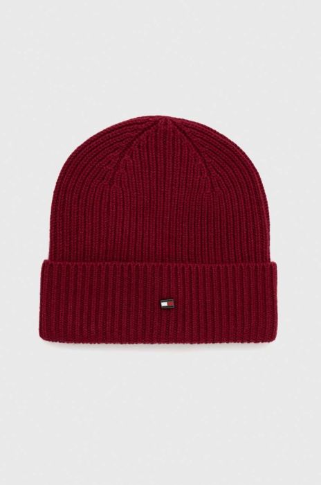 Кашемірова шапка Tommy Hilfiger колір бордовий з тонкого трикотажу вовна