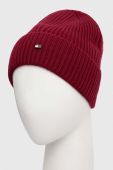 Кашемірова шапка Tommy Hilfiger колір бордовий з тонкого трикотажу вовна