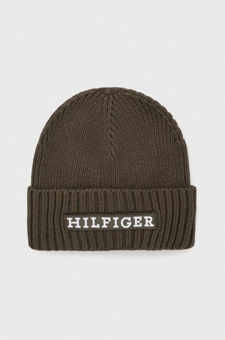 Шапка з домішкою вовни Tommy Hilfiger колір зелений з товстого трикотажу (3546422)