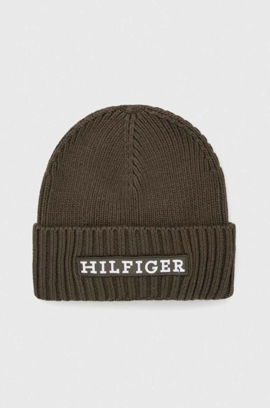 Шапка з домішкою вовни Tommy Hilfiger колір зелений з товстого трикотажу (3546422)