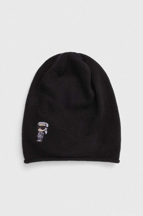 Вовняна шапка Karl Lagerfeld колір чорний з тонкого трикотажу вовна (3511688)