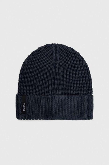 Шапка з домішкою вовни Guess колір синій з тонкого трикотажу