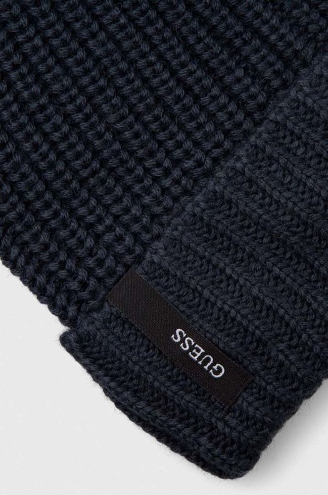 Шапка з домішкою вовни Guess колір синій з тонкого трикотажу фото 3