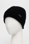 Вовняна шапка Barbour колір чорний з товстого трикотажу вовна