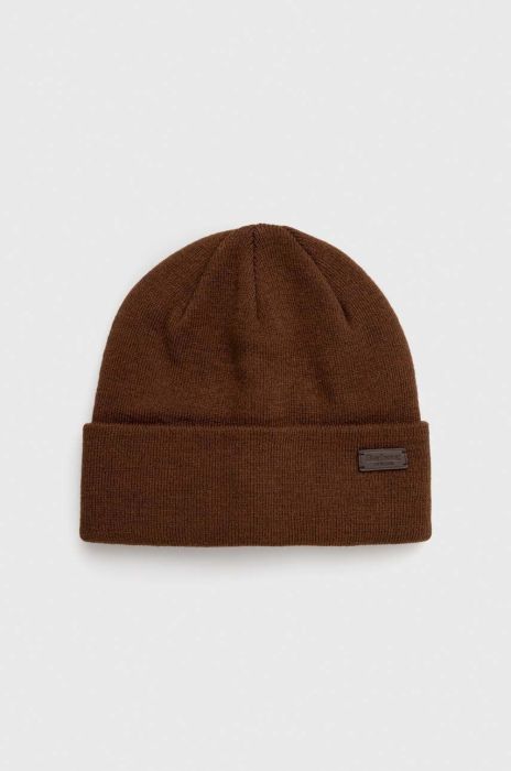 Шапка Barbour колір коричневий з товстого трикотажу