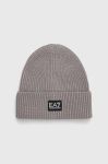 Шапка з домішкою вовни EA7 Emporio Armani колір сірий з товстого трикотажу Шапка з домішкою вовни EA7 Emporio Armani колір сірий з товстого трикотажу