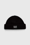 Шапка з домішкою вовни EA7 Emporio Armani колір чорний з товстого трикотажу Шапка з домішкою вовни EA7 Emporio Armani колір чорний з товстого трикотажу