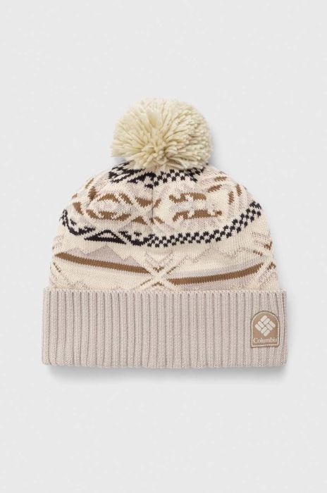 Шапка Columbia колір бежевий з товстого трикотажу (3500282)