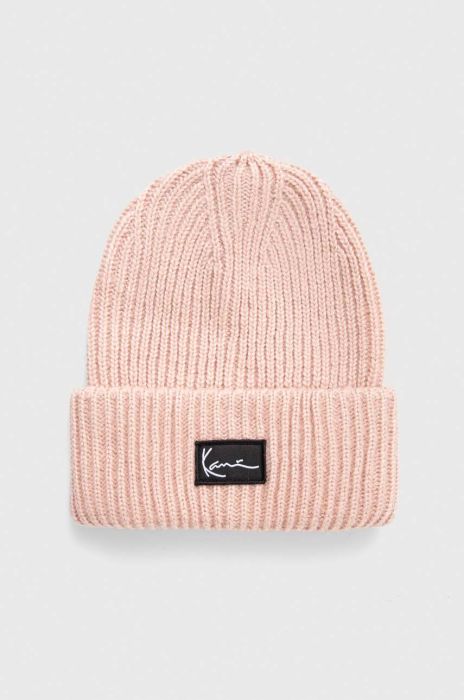 Шапка Karl Kani колір рожевий з товстого трикотажу