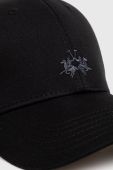 Бавовняна бейсболка La Martina колір чорний з аплікацією (3640986)