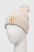 Шапка New Era колір бежевий з товстого трикотажу NEW YORK YANKEES
