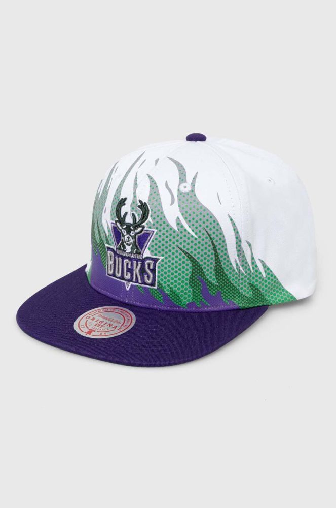 Бавовняна бейсболка Mitchell&Ness MILWAUKEE BUCKS колір білий візерунок