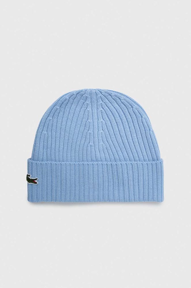 Вовняна шапка Lacoste вовна колір блакитний