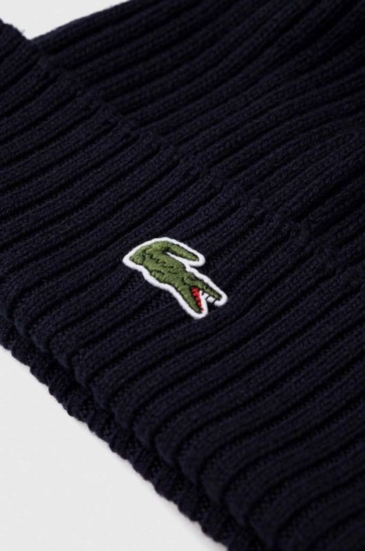 Шапка вовняна Lacoste колір темно-синій фото 3